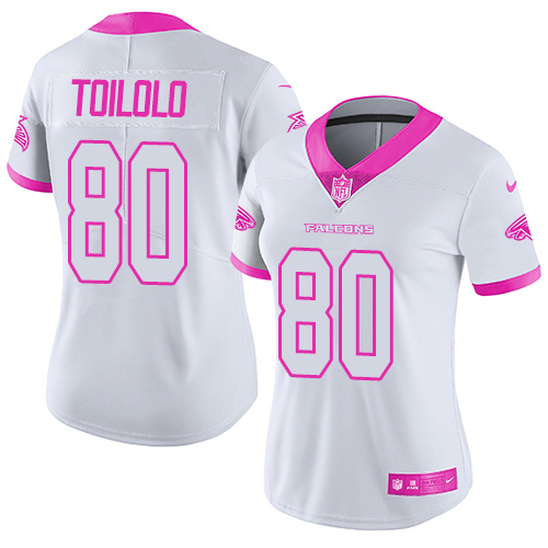 Women's Limited Levine Toilolo Nike Jersey White/Pink - #80 Rush Fashion NFL Atlanta Falcons